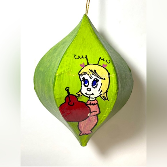 ORIGINAL Hand Painted Grinch Max Cindy Lou Who 6 Sided Paper Mache Ornament - Picture 4 of 10